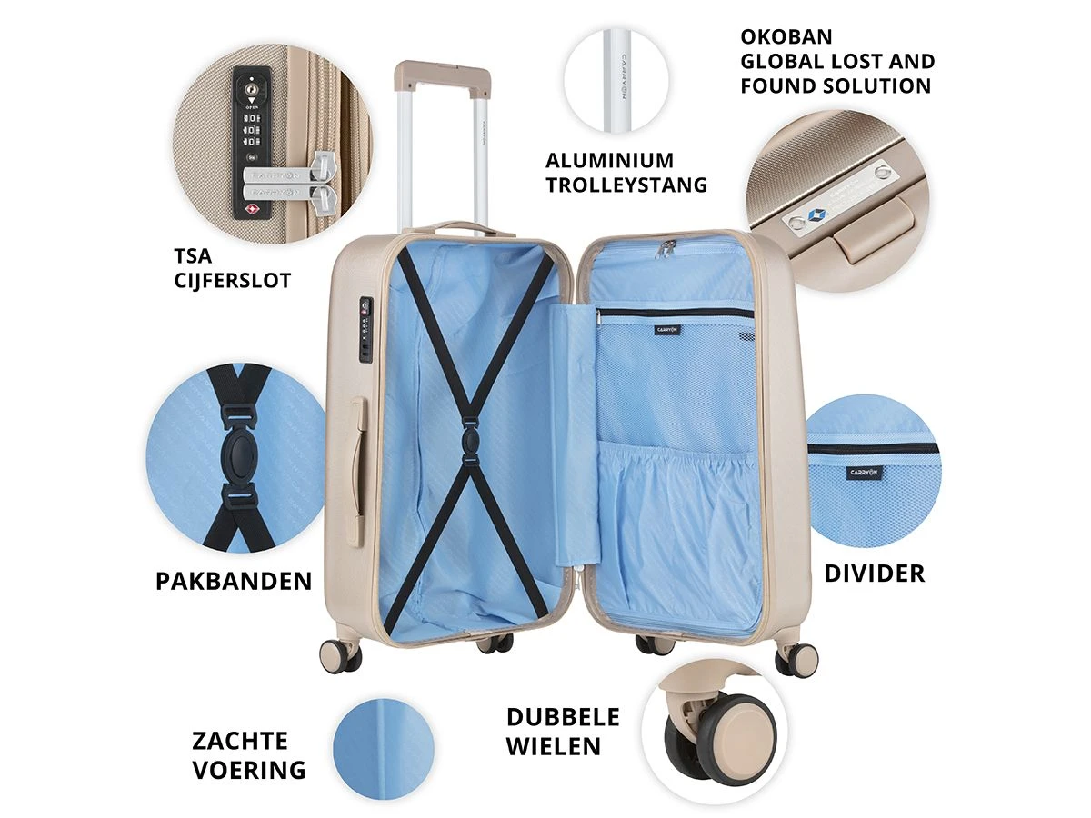 CarryOn Skyhopper 3-delige TSA Kofferset - Champagne 5 CarryOn Skyhopper 3-delige TSA Kofferset - Champagne - Afbeelding 3