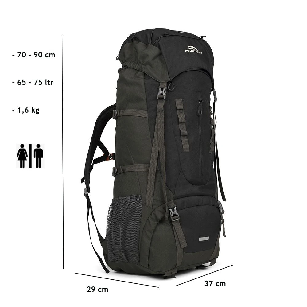 Dutch Mountains 65-75 Liter Backpack Met Regenhoes - Black 6 Dutch Mountains 65-75 Liter Backpack Met Regenhoes - Black - Afbeelding 4