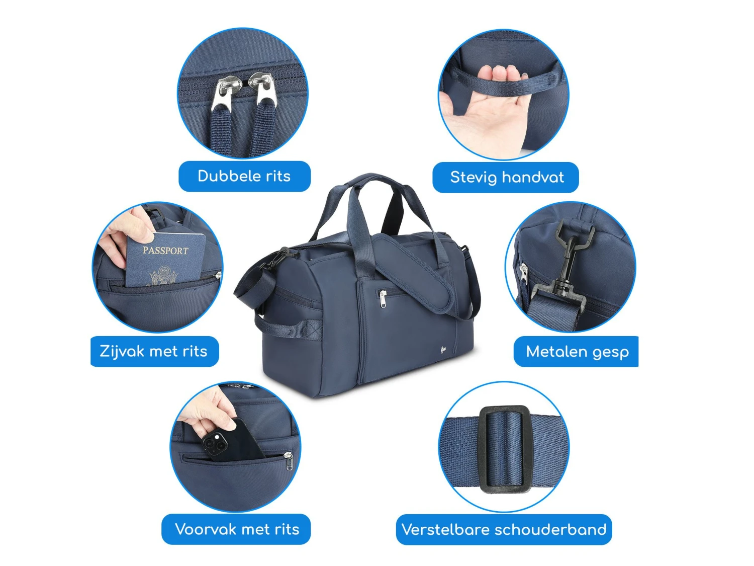 Hikr Reistas 45x35x20 Cm Weekendtas - Blue 4 Hikr Reistas 45x35x20 Cm Weekendtas - Blue - Afbeelding 2